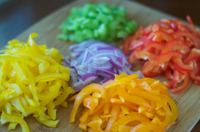 sliced peppers and celery and onion