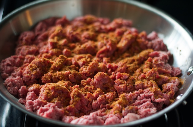 seasoned meat in skillet