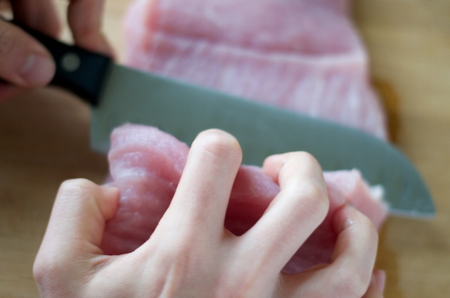 cutting the pork