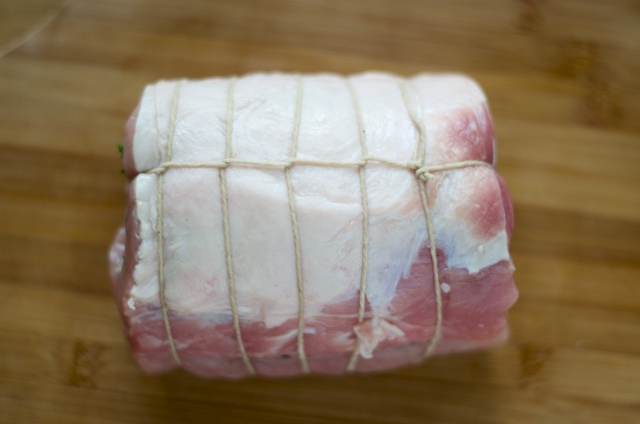 tied up pork loin roulade