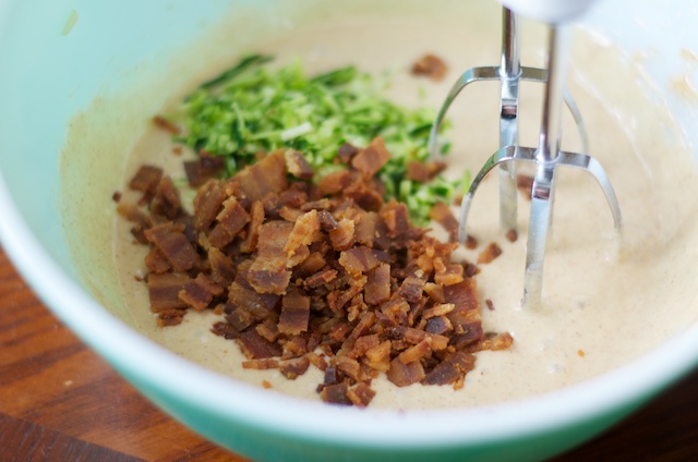 zucchini and bacon added to batter