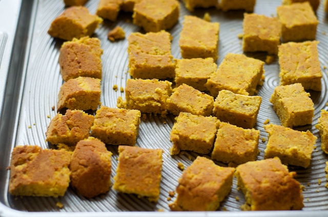 cut up corn-less cornbread