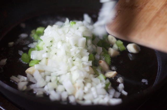 sautéing onion and celery in cast iron