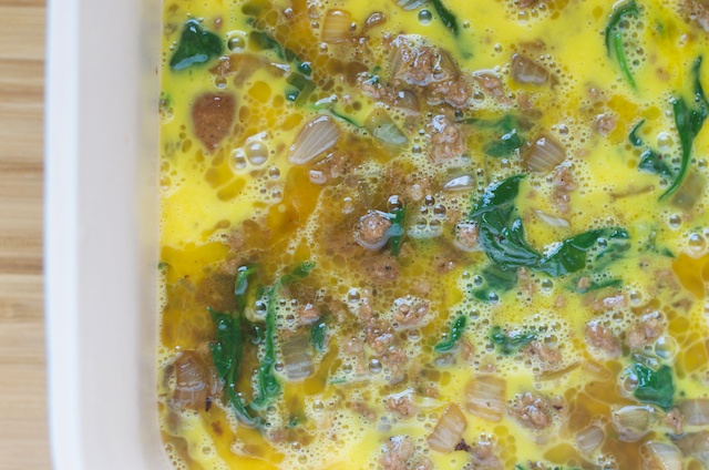 spinach, onion, sausage, egg recipe