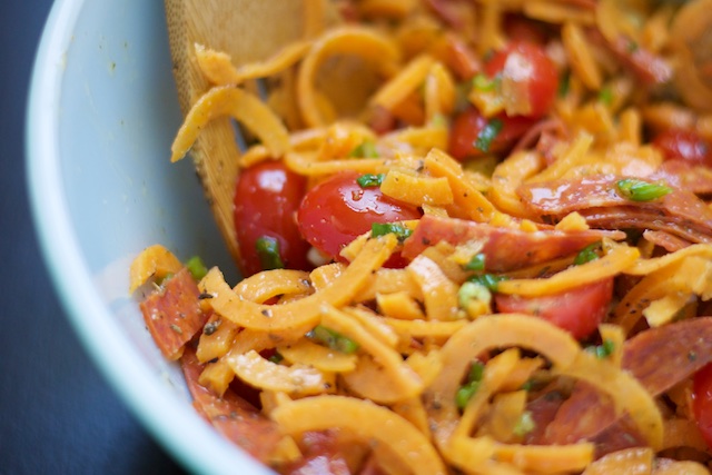 Pepperoni Pizza "Pasta" Salad Recipe (paleo, primal, gluten-free)