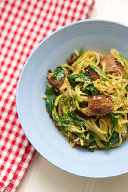Chorizo and Spinach Zoodle Pasta Recipe [paleo, primal, gluten-free]