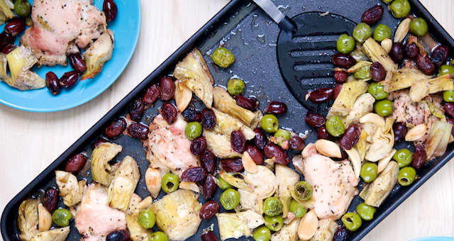 Sheet Pan Chicken, Artichoke, and Olive Bake Recipe [paleo, primal, gluten-free, keto]