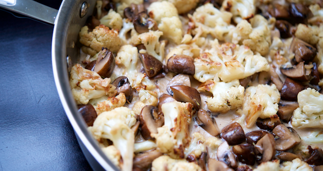 Creamy Roasted Cauliflower and Mushroom Sauté Recipe [paleo, primal, gluten-free, keto]